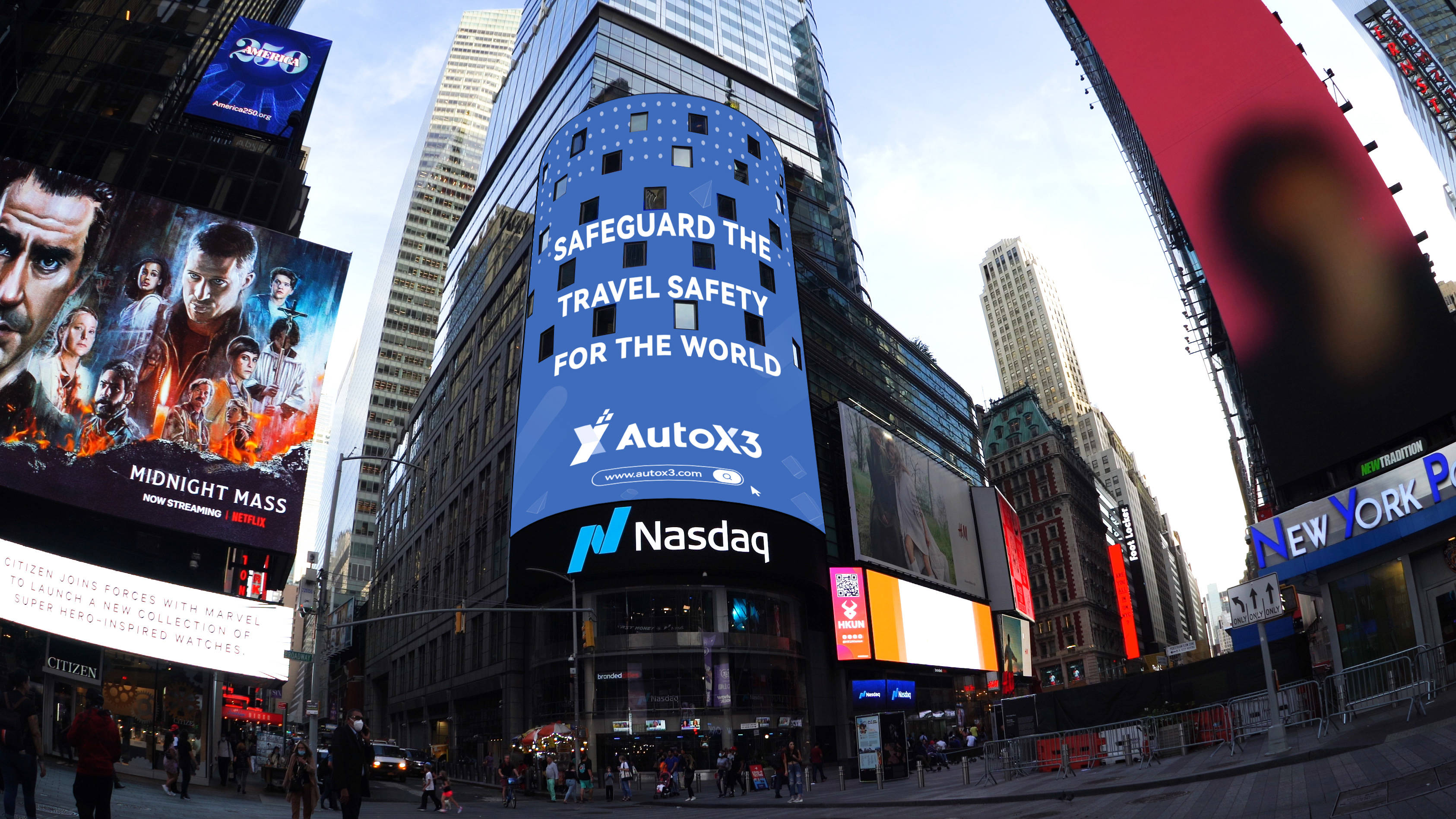 autox3受邀登陆美国纳斯达克巨幅屏在世界前沿为祖国庆生